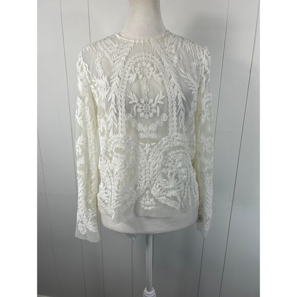 Mason by Michelle Lace Long Sleeve Top in White. Size 4. - Picture 2 of 6